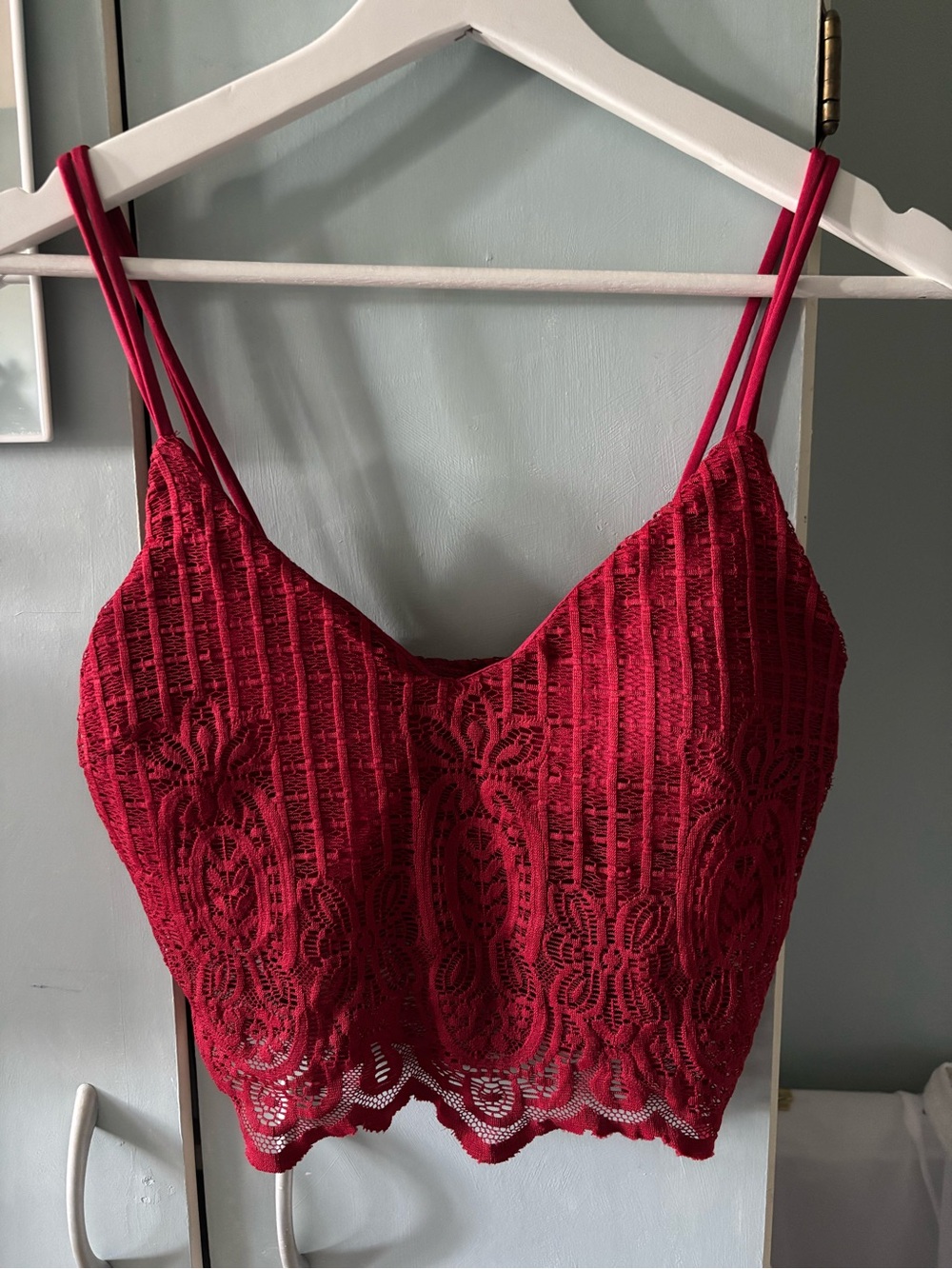 Women's Red Lace Cropped Tank Top
